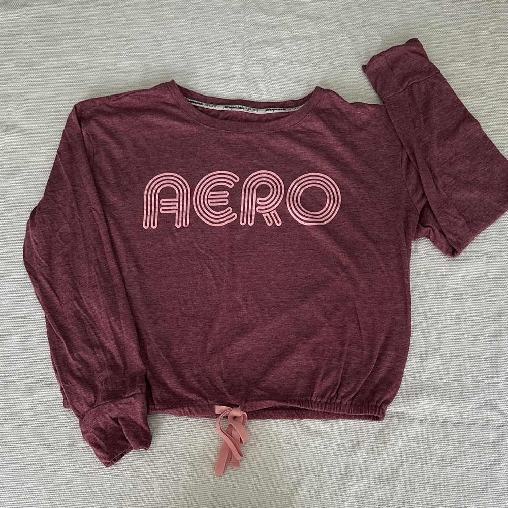 Women Aeropostale Maroon Crop Top with Pink Logo Size Large